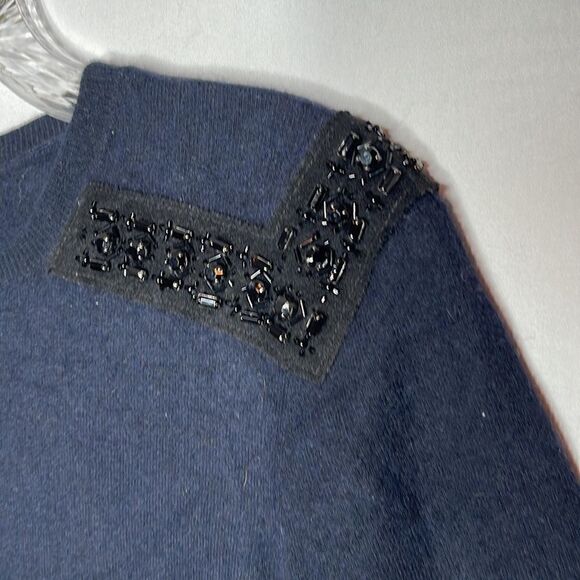 J. Crew Cashmere Wool Blend Embellished Navy Long Sleeve Sweater. Size XL. - Picture 3 of 7
